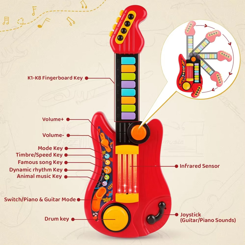 2 In 1 กีตาร์เด็กไฟฟ้าของเล่นข - Musical Instrument Harmonium บทวิจารณ์และราคา